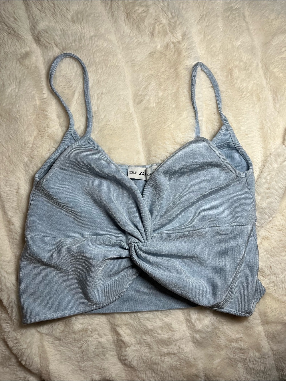 Zara Pale Blue Twist-Front Cropped Camisole
